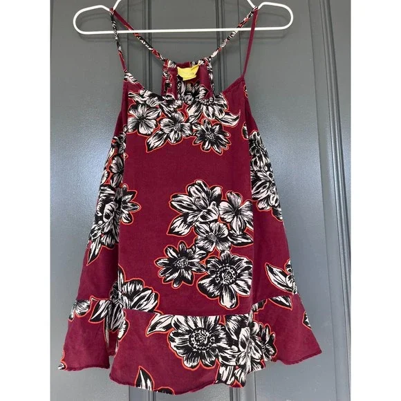 Maeve By Anthropologie Zebella Silk Floral Tank Top Size 6 Sleeveless Maroon - Picture 2 of 12